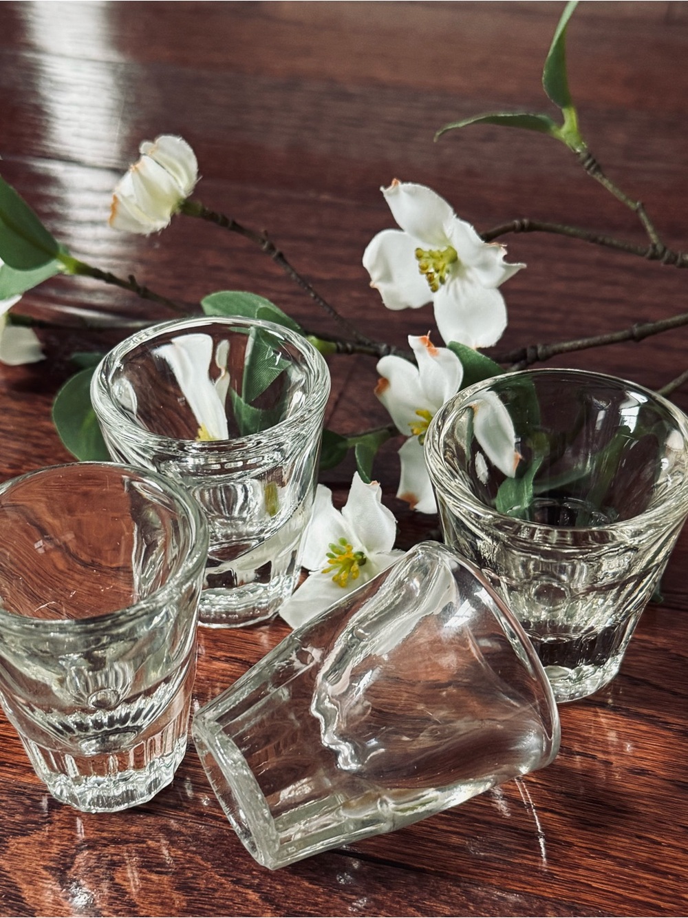 Vintage Art Deco Set Of 4 Beveled Bottom Clear Heavy 1oz Shot Glass 🥃